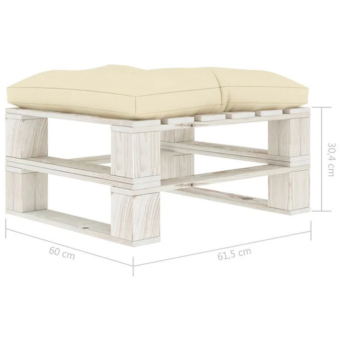Repose-pied Palette De Jardin Avec Coussin Crème Bois 3 – Image 7