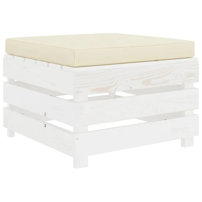 Repose-pied Palette De Jardin Avec Coussin Crème Bois