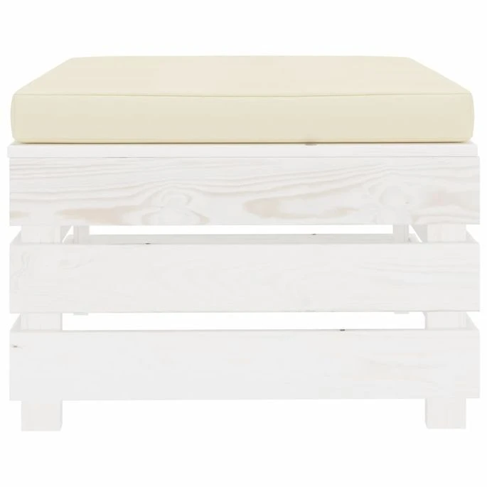 Repose-pied Palette De Jardin Avec Coussin Crème Bois – Image 2