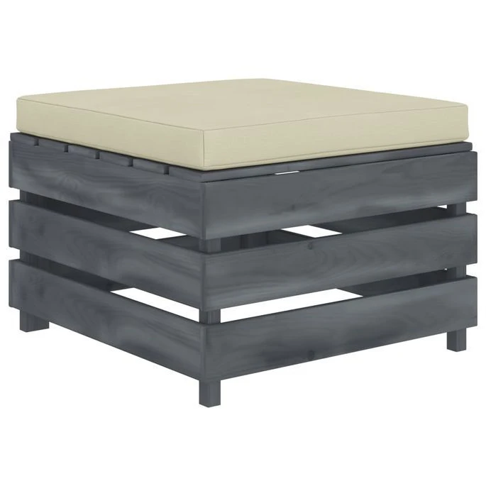 Repose-pied Palette De Jardin Avec Coussin Crème Bois 2