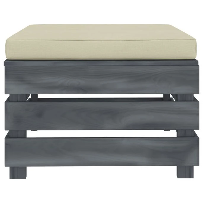 Repose-pied Palette De Jardin Avec Coussin Crème Bois 2 – Image 2