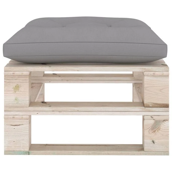 Repose-pied Palette De Jardin Avec Coussin Gris Bois De Pin – Image 3
