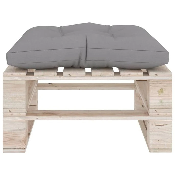 Repose-pied Palette De Jardin Avec Coussin Gris Bois De Pin – Image 4
