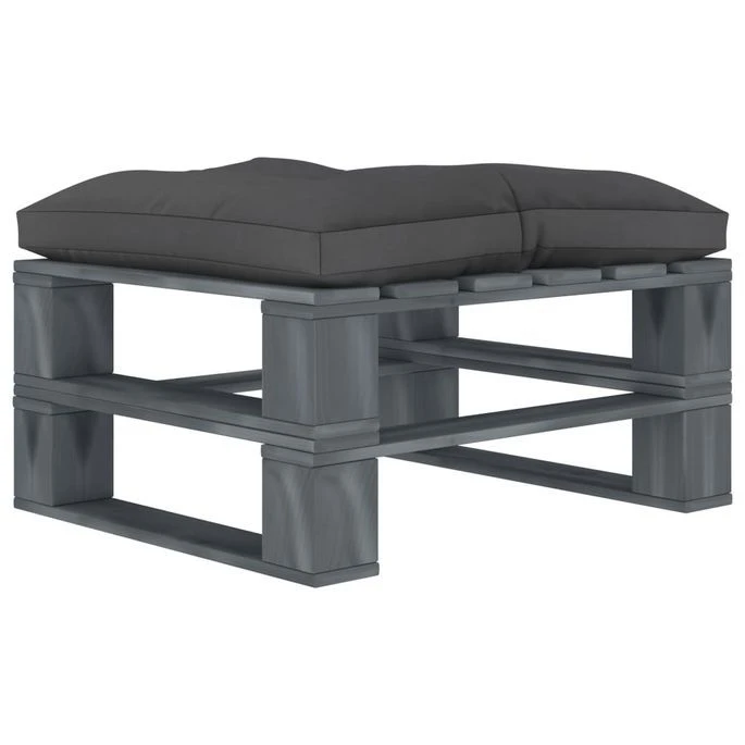 Repose-pied Palette De Jardin Avec Coussin Noir Bois 2