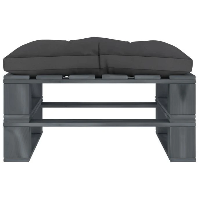 Repose-pied Palette De Jardin Avec Coussin Noir Bois 2 – Image 2