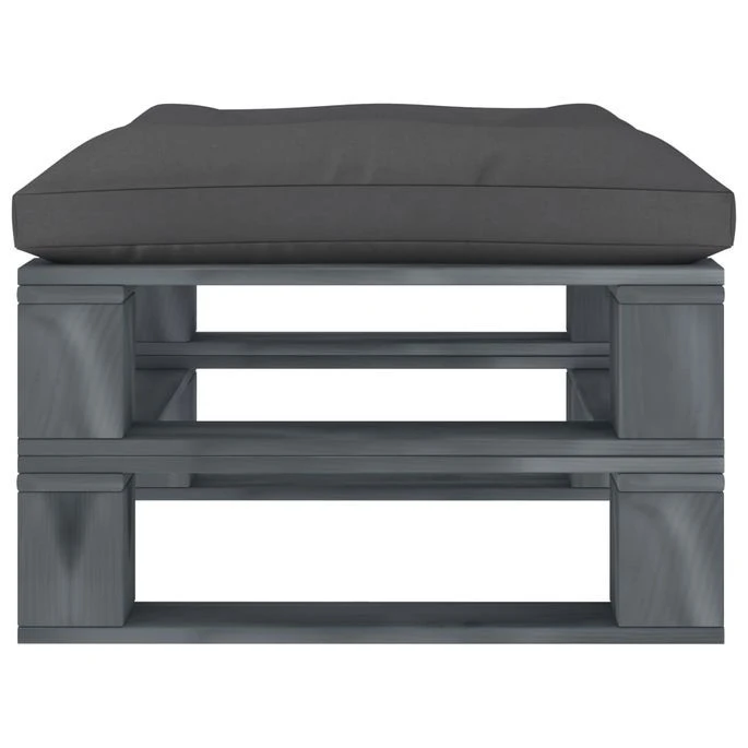 Repose-pied Palette De Jardin Avec Coussin Noir Bois 2 – Image 3