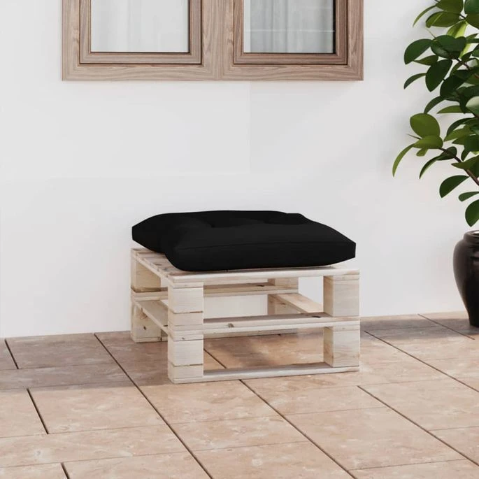 Repose-pied Palette De Jardin Avec Coussin Noir Bois De Pin