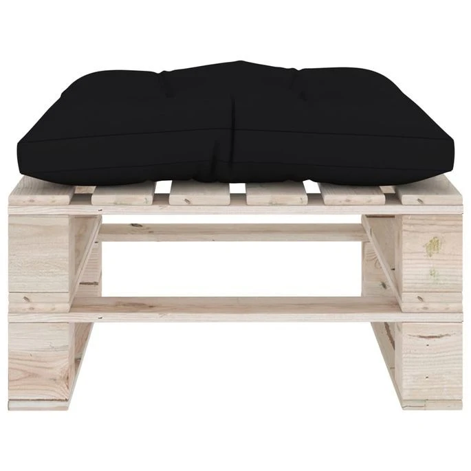 Repose-pied Palette De Jardin Avec Coussin Noir Bois De Pin – Image 4