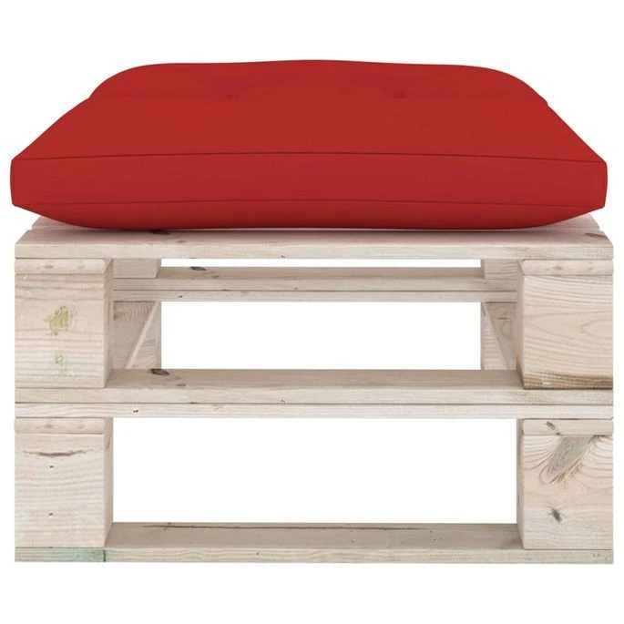 Repose-pied Palette De Jardin Avec Coussin Rouge Bois De Pin – Image 3