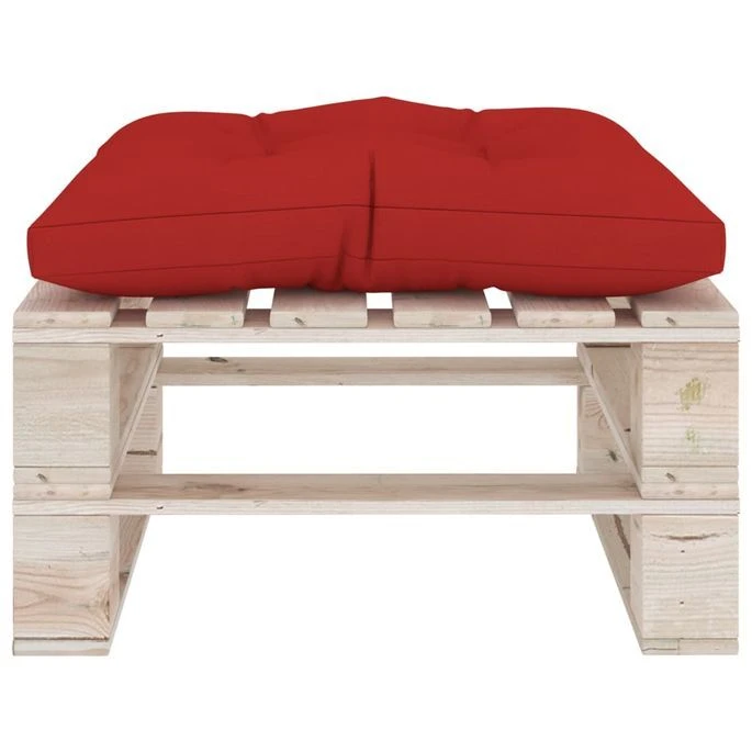 Repose-pied Palette De Jardin Avec Coussin Rouge Bois De Pin – Image 4