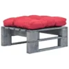 Repose-pied Palette De Jardin Avec Coussin Rouge Bois Gris