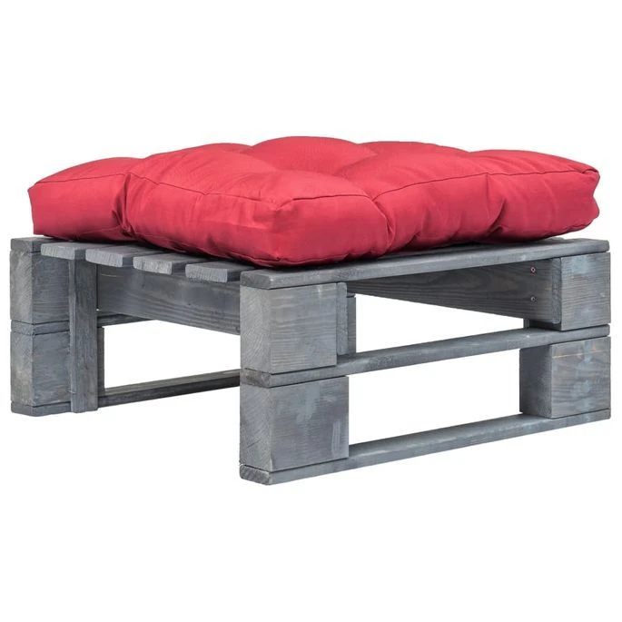 Repose-pied Palette De Jardin Avec Coussin Rouge Bois Gris