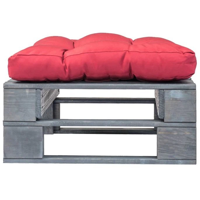 Repose-pied Palette De Jardin Avec Coussin Rouge Bois Gris – Image 2