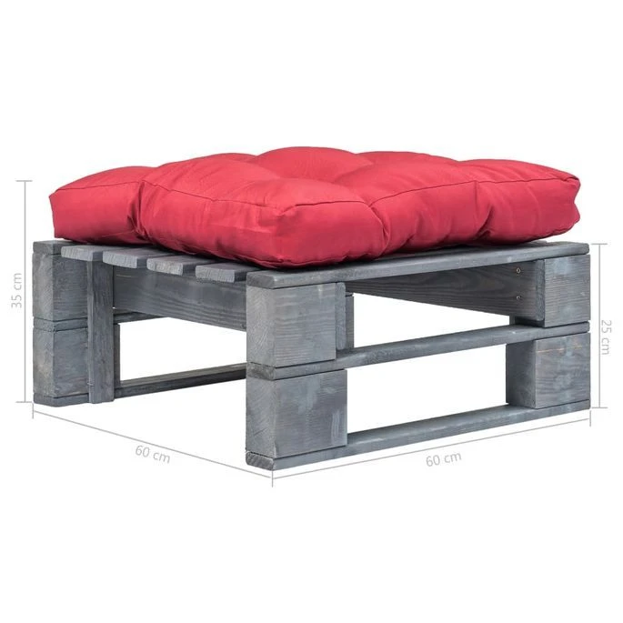 Repose-pied Palette De Jardin Avec Coussin Rouge Bois Gris – Image 3