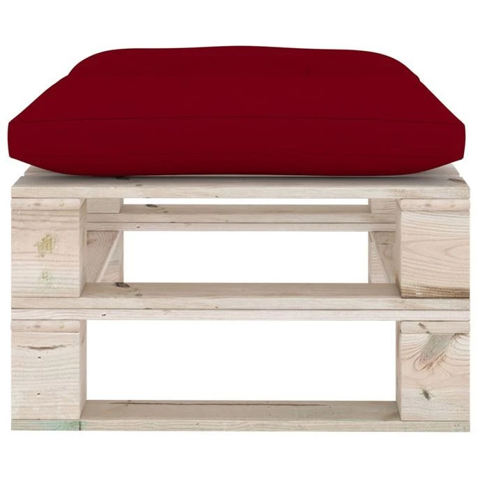 Repose-pied Palette De Jardin Avec Coussin Rouge Bordeaux Pin – Image 3