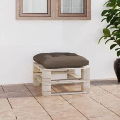 Repose-pied Palette De Jardin Avec Coussin Taupe Bois De Pin