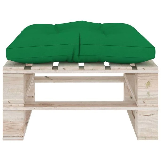 Repose-pied Palette De Jardin Avec Coussin Vert Bois De Pin – Image 4