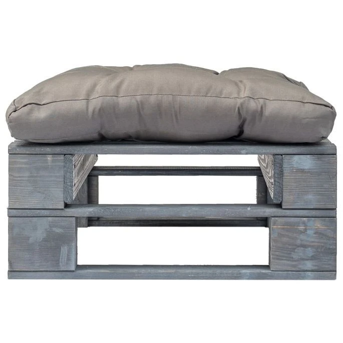 Repose-pied Palette De Jardin Avec Coussins Gris Bois Gris – Image 2