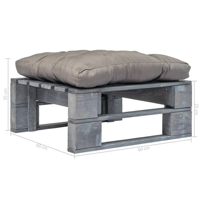 Repose-pied Palette De Jardin Avec Coussins Gris Bois Gris – Image 3