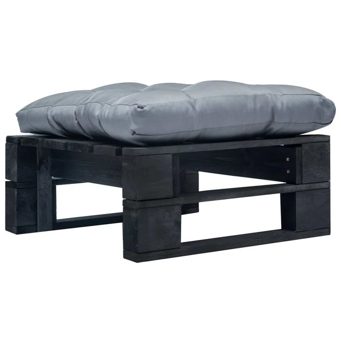 Repose-pied Palette De Jardin Et Coussin Gris Bois Noir