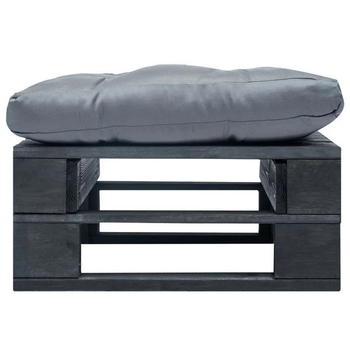 Repose-pied Palette De Jardin Et Coussin Gris Bois Noir – Image 2