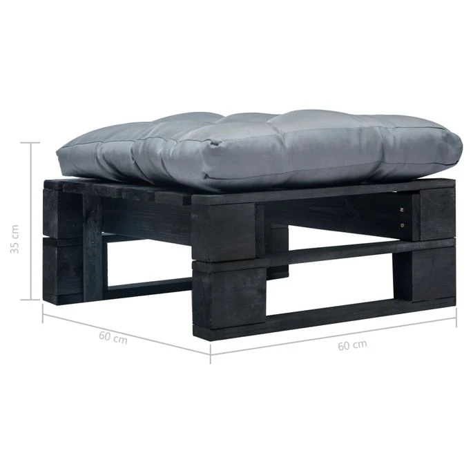 Repose-pied Palette De Jardin Et Coussin Gris Bois Noir – Image 3