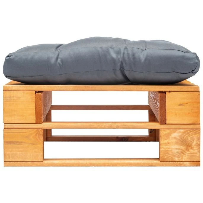 Repose-pied Palette De Jardin Et Coussin Gris Marron Miel Bois – Image 2