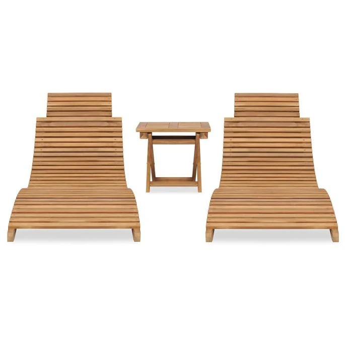 Salon De Jardin Pliable 3 Pcs Bois De Teck Solide – Image 2