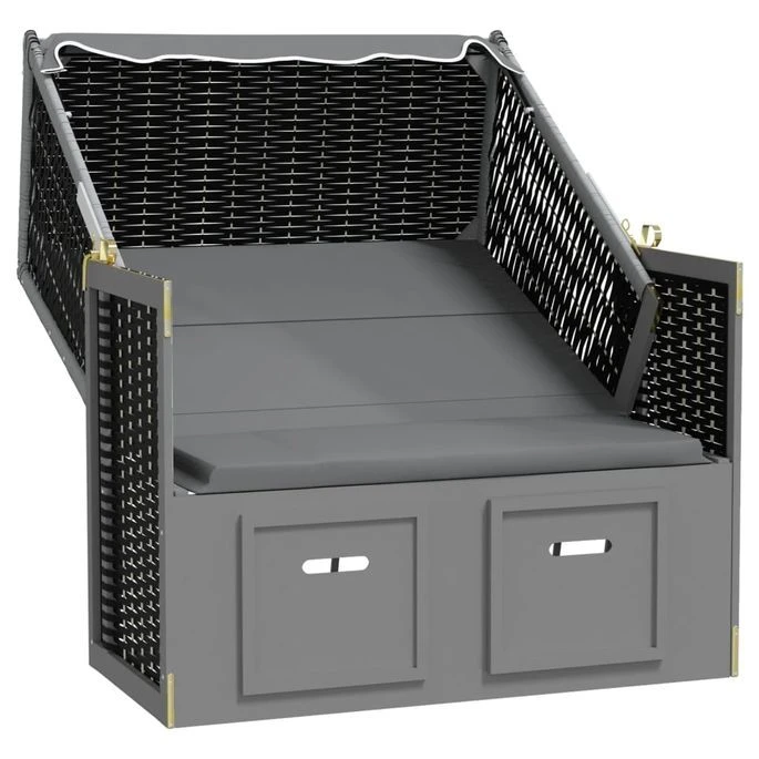 Strandkorb Avec Auvent Résine Tressée Et Bois Solide Anthracite 2 – Image 3