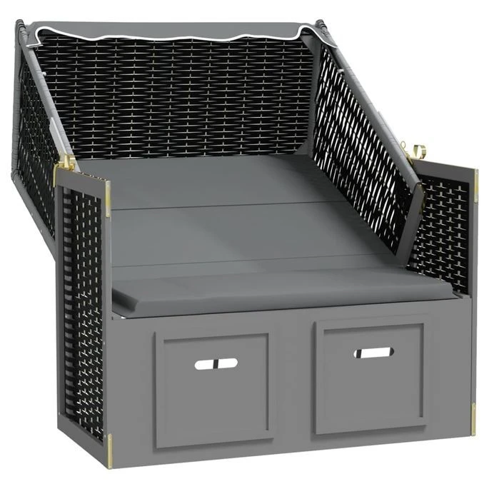 Strandkorb Avec Auvent Résine Tressée Et Bois Solide Anthracite 2 – Image 4