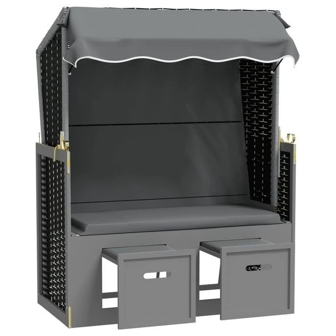 Strandkorb Avec Auvent Résine Tressée Et Bois Solide Anthracite 2 – Image 5