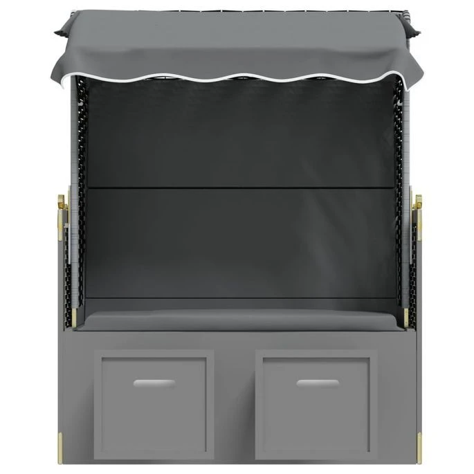 Strandkorb Avec Auvent Résine Tressée Et Bois Solide Anthracite 2 – Image 6