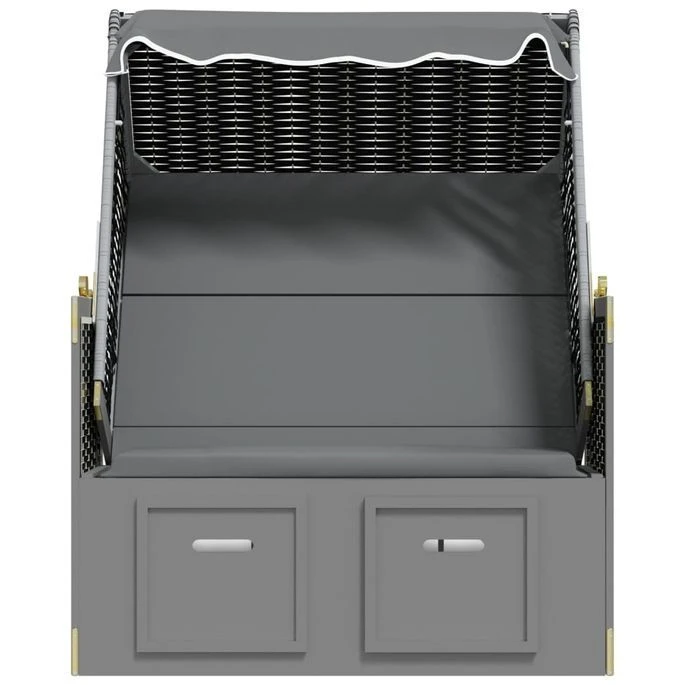 Strandkorb Avec Auvent Résine Tressée Et Bois Solide Anthracite 2 – Image 7