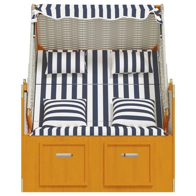 Strandkorb Avec Coussins Résine Tressée Bois Solide Blanc Bleu – Image 7