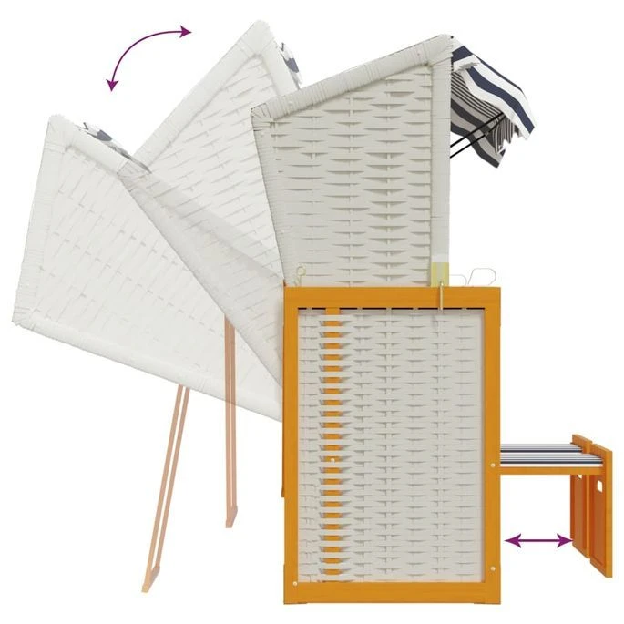 Strandkorb Avec Coussins Résine Tressée Bois Solide Blanc Bleu – Image 9