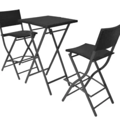 Table Bar Carrée Et 2 Chaises De Jardin Résine Tressée Noir Klark