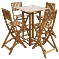 Table Bar Carrée Et 4 Tabourets De Jardin Acacia Massif Clair Polina