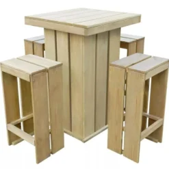 Table Bar Carrée Et 4 Tabourets De Jardin Pin Massif Clair Stylies