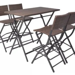 Table Bar Rectangulaire Et 4 Chaises De Jardin Résine Tressée Marron Klark