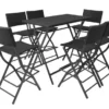 Table Bar Rectangulaire Et 6 Chaises De Jardin Résine Tressée Noir Klark