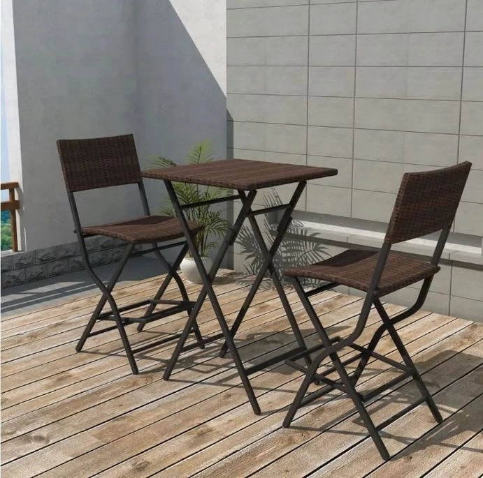 Table De Bar Carrée Et 2 Chaises De Jardin Résine Tressée Marron Klark – Image 2