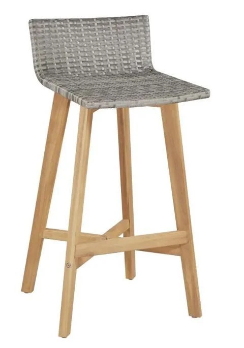 Table De Bar Carrée Et 4 Chaises De Jardin Acacia Massif Clair Et Résine Tressée Gris Vidot – Image 4