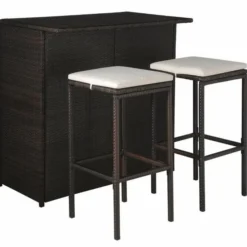 Table De Bar Rectangulaire Et 2 Tabourets De Jardin Résine Tressée Marron Klark