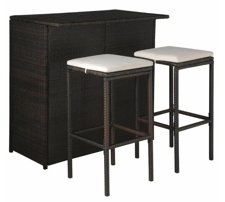 Table De Bar Rectangulaire Et 2 Tabourets De Jardin Résine Tressée Marron Klark
