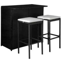 Table De Bar Rectangulaire Et 2 Tabourets De Jardin Résine Tressée Noir Klark