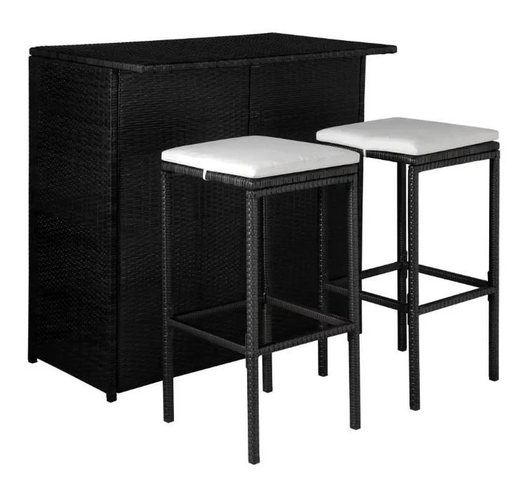 Table De Bar Rectangulaire Et 2 Tabourets De Jardin Résine Tressée Noir Klark