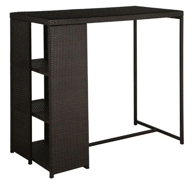 Table De Bar Rectangulaire Et 4 Tabourets De Jardin Résine Tressée Marron Klark – Image 2