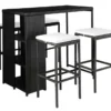 Table De Bar Rectangulaire Et 4 Tabourets De Jardin Résine Tressée Noir Klark
