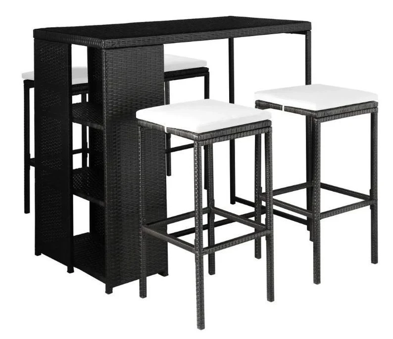 Table De Bar Rectangulaire Et 4 Tabourets De Jardin Résine Tressée Noir Klark