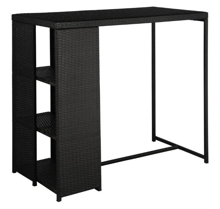 Table De Bar Rectangulaire Et 4 Tabourets De Jardin Résine Tressée Noir Klark – Image 2